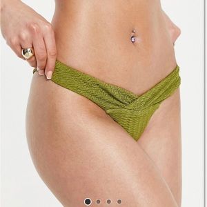 NWT | River Island High Leg Bikini Bottoms | Khaki | US 12